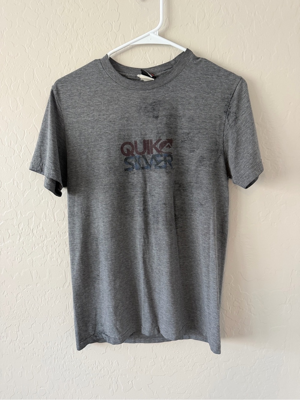 Quiksilver Men's Gray Logo T-Shirt, Size S, Good Condition